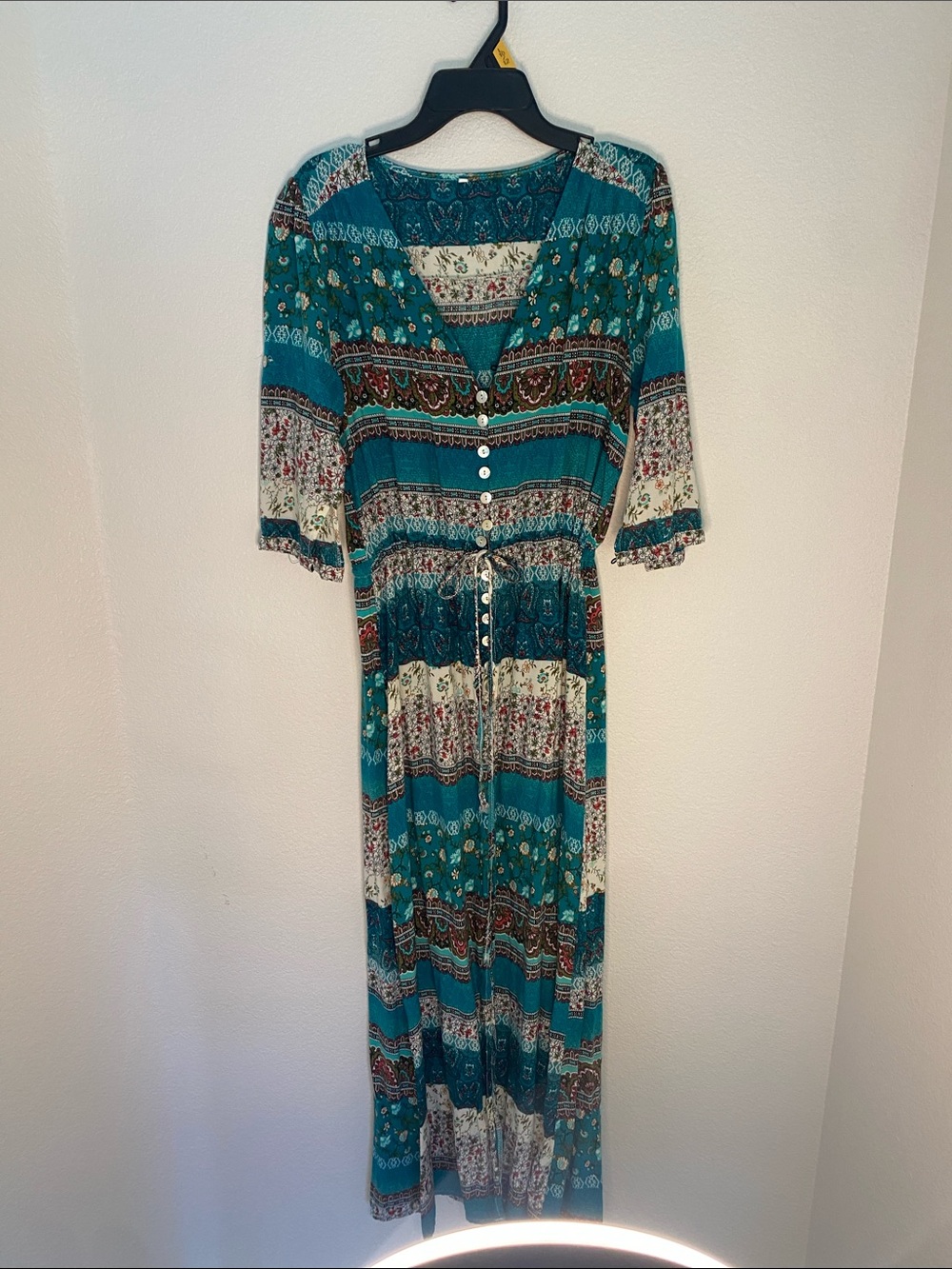 Teal Floral Boho Maxi Dress - Women